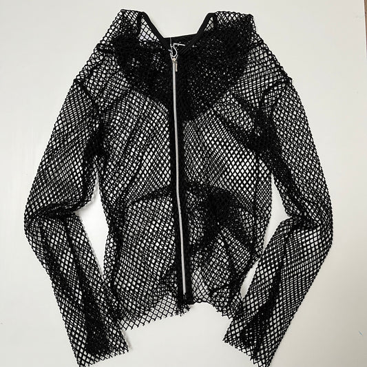 Long sleeve mesh hooded  cardigan - Size S